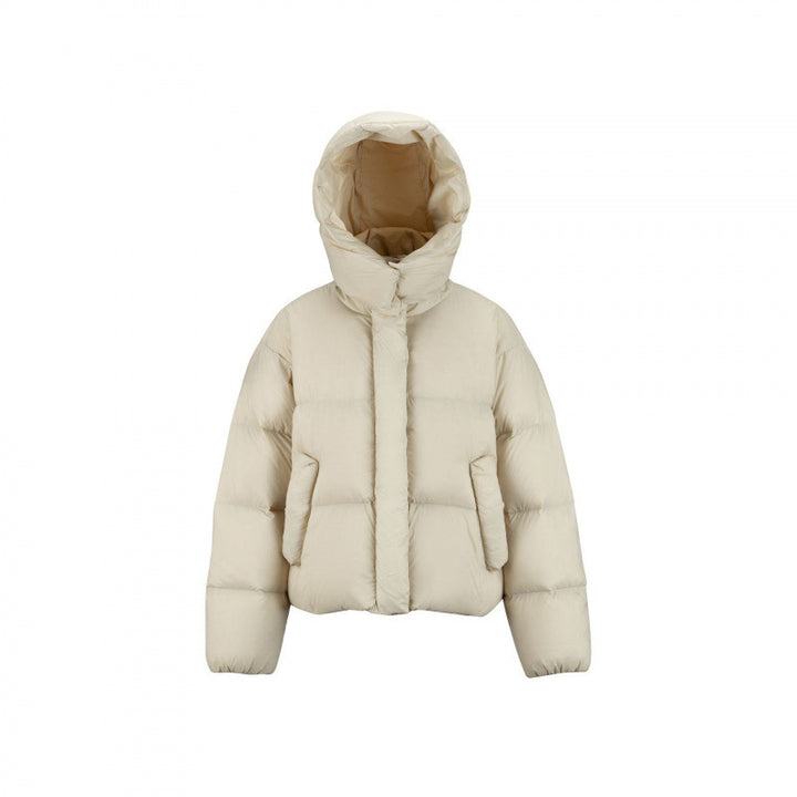 Damen Kurz gepolsterte Crop‑Steppjacke mit Volumen‑Kapuze und verdeckter Druckknopfleiste Echo Archiv