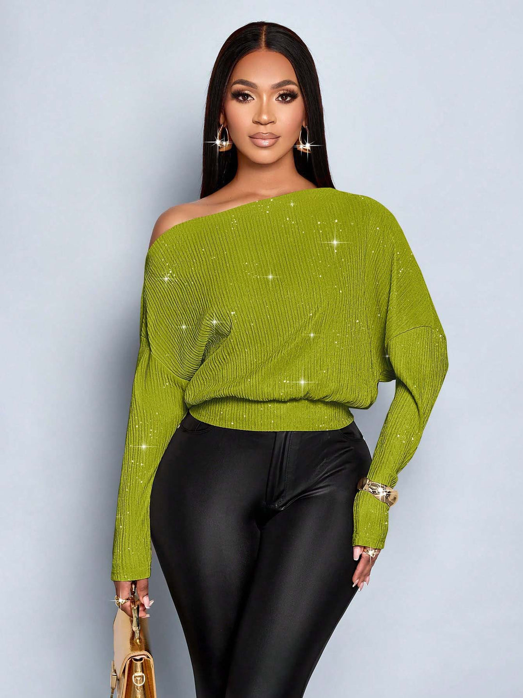 Damen Off-Shoulder Rippstrick-Pullover mit Glitzereffekt und Batwing-Ärmeln Echo Archiv