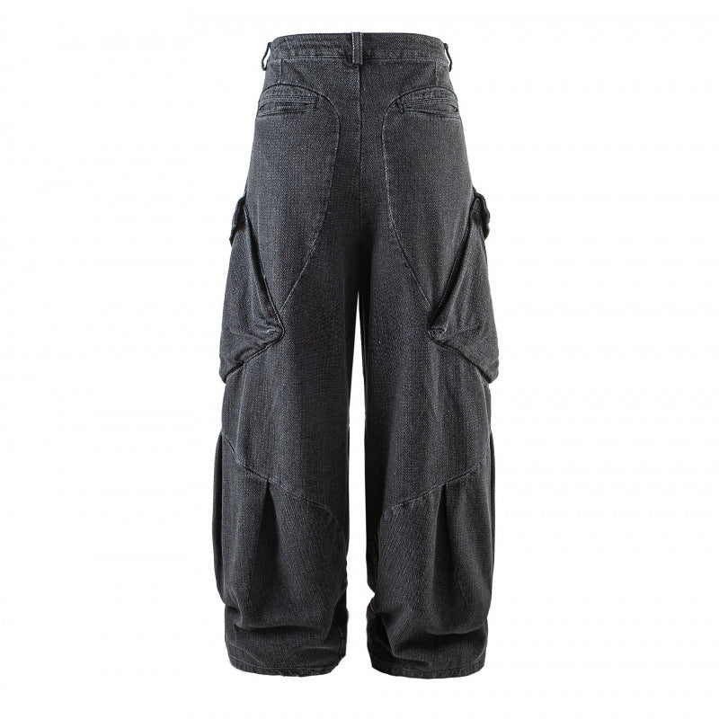 Unisex Weite Cargo-Jeans mit hoher Taille, Panelnähten und aufgesetzten Klappentaschen Echo Archiv