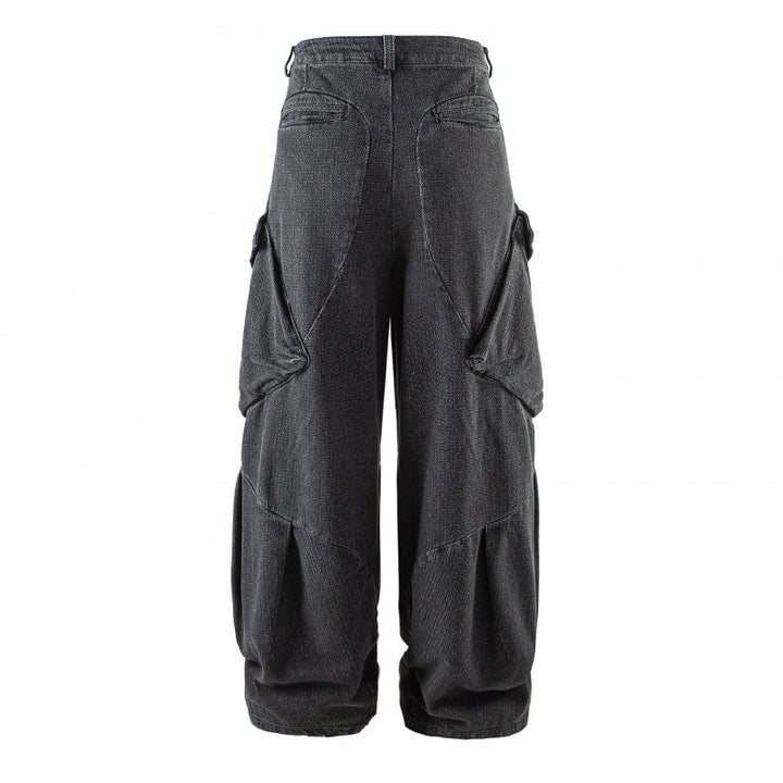 Unisex Weite Cargo-Jeans mit hoher Taille, Panelnähten und aufgesetzten Klappentaschen Echo Archiv
