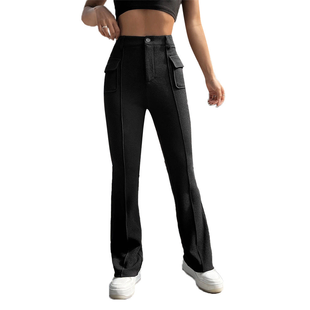 Damen hochgeschnittene Cargo-Hose mit frontnaht, ausgestelltem Bein und aufgesetzten Pattentaschen – Avélisse