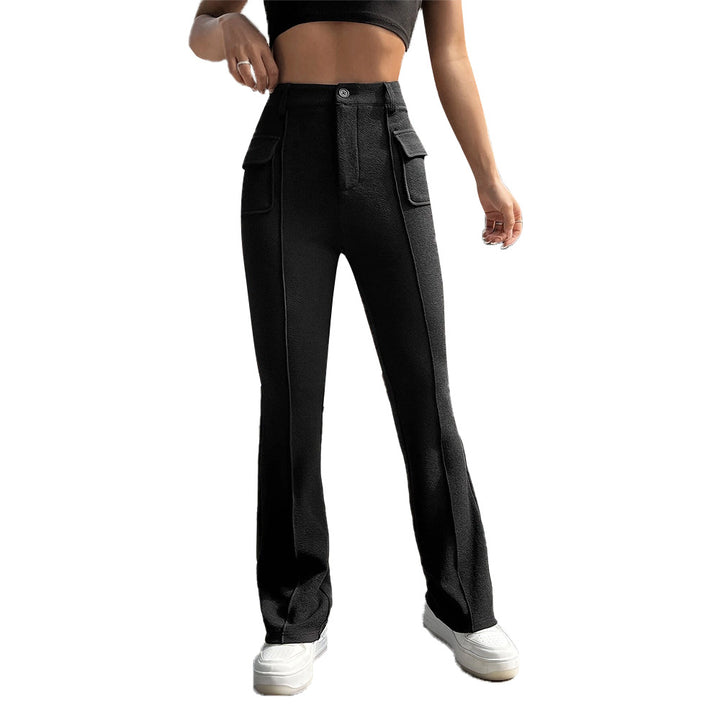 Damen hochgeschnittene Cargo-Hose mit frontnaht, ausgestelltem Bein und aufgesetzten Pattentaschen – Avélisse