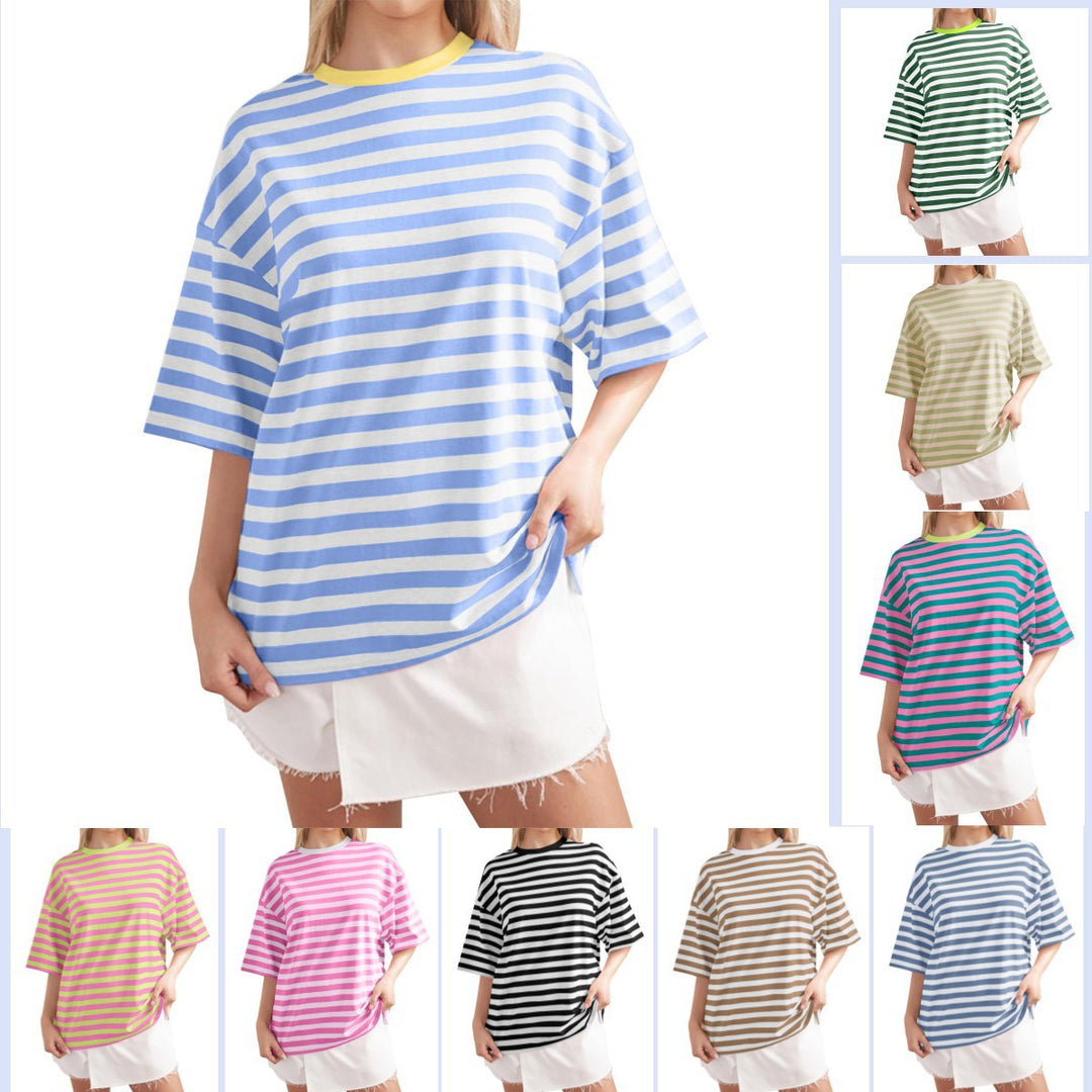 Damen Lässiges Oversized T-Shirt mit breiten Streifen Echoarchiv