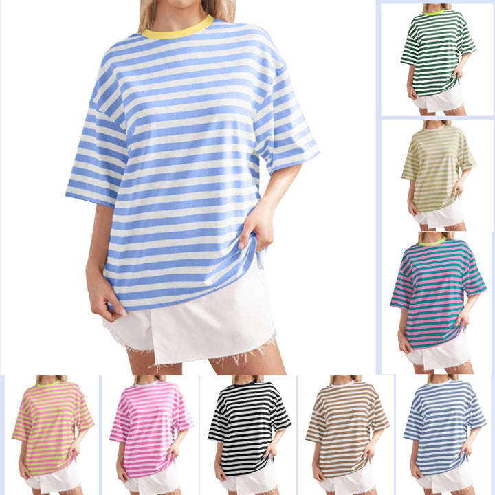Damen Lässiges Oversized T-Shirt mit breiten Streifen Echoarchiv