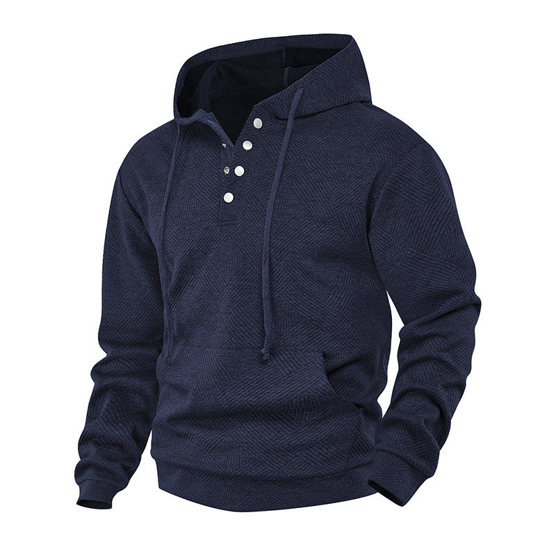 Herren Kapuzenpullover mit Henley-Knopfleiste, Strukturstrick & Kängurutasche Echoarchiv