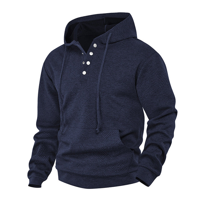Herren Kapuzenpullover mit Henley-Knopfleiste, Strukturstrick & Kängurutasche Echoarchiv