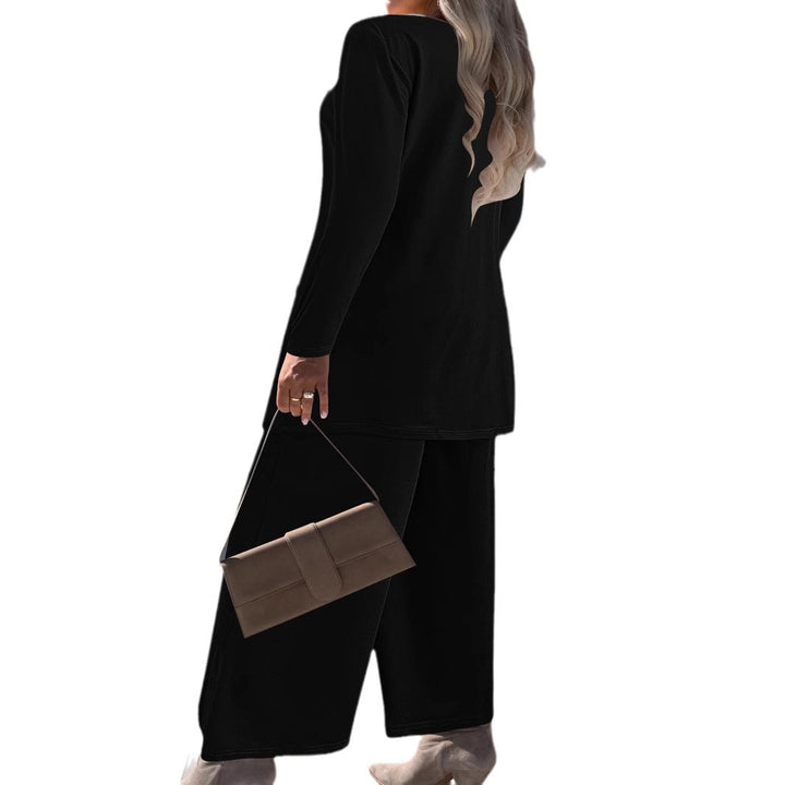 Damen Elegantes Zweiteiler-Set mit offenem Longcardigan, ärmellosem Top und weiter Palazzo-Hose – Élanora