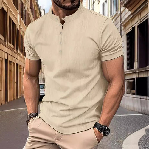 Herren Kurzarmshirt mit modernem Stehkragen und Knopfleiste Echoarchiv