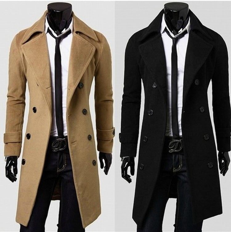 Herren nan taillierter zweireihiger Trenchcoat aus Wollmix mit klassischem Revers und Rückenschlitz Echo Archiv