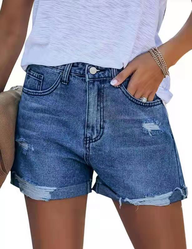 Damen Sommerliche Destroyed Jeansshorts mit umgeschlagenem Saum Echo Archiv