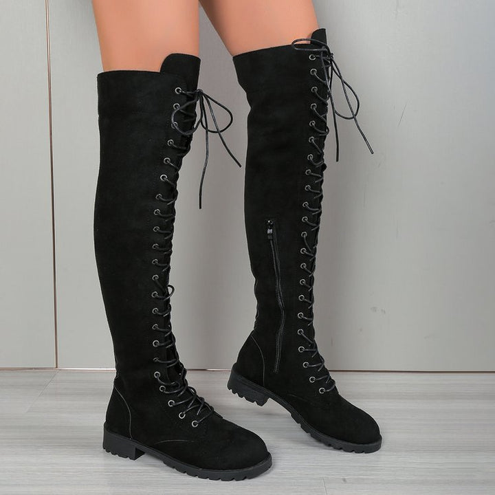 Damen  Overknee-Schnürstiefel mit seitlichem Reißverschluss, dekorativer Schnürung und profiliertem Gummisohle Echo Archiv