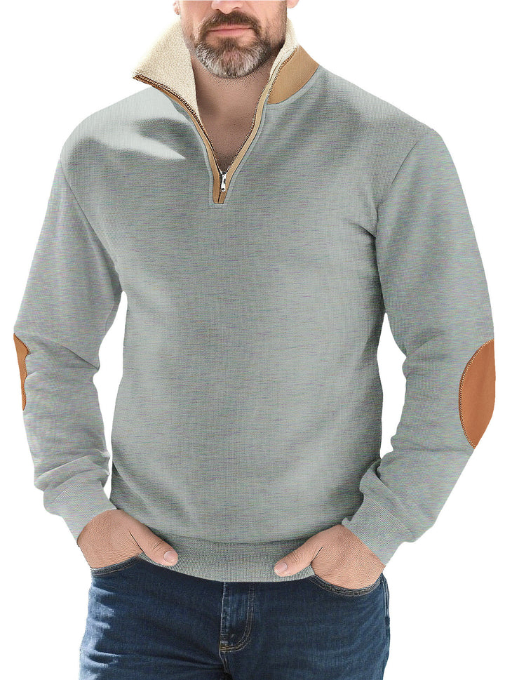 Herren nan Strukturstrick-Halbzipppullover mit wärmendem Sherpa-Kragen und Velours-Ellenbogenapplikation Echo Archiv