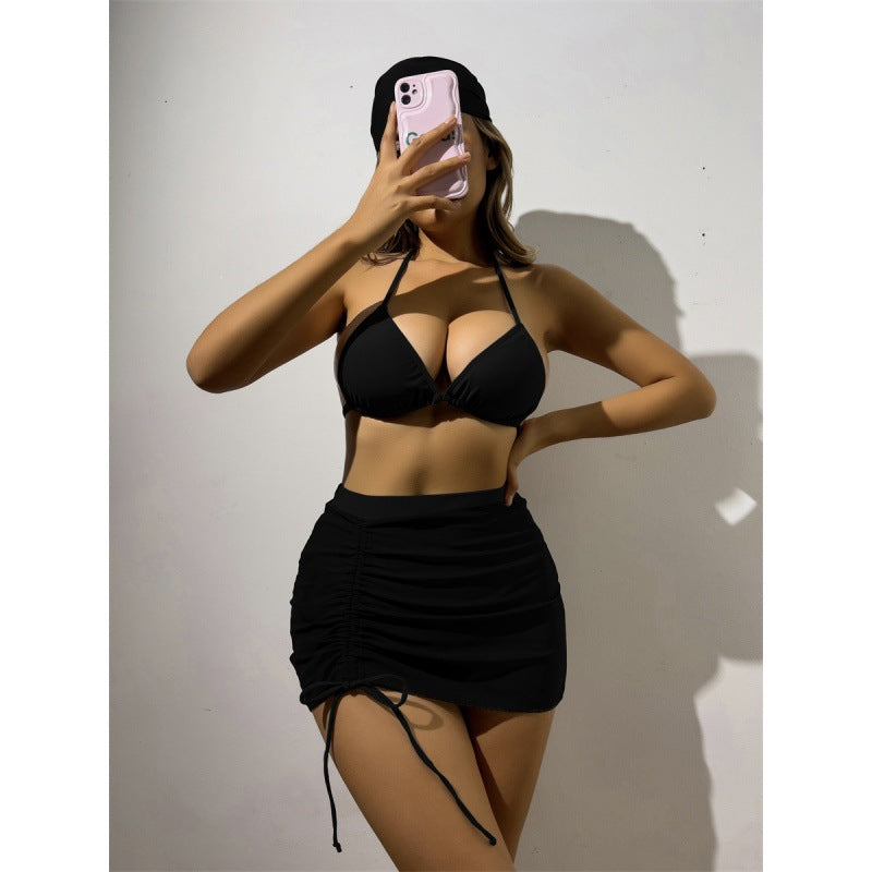 Damen Triangelbikini-Set mit transparentem Überrock und modischem Stirnband Echo Archiv