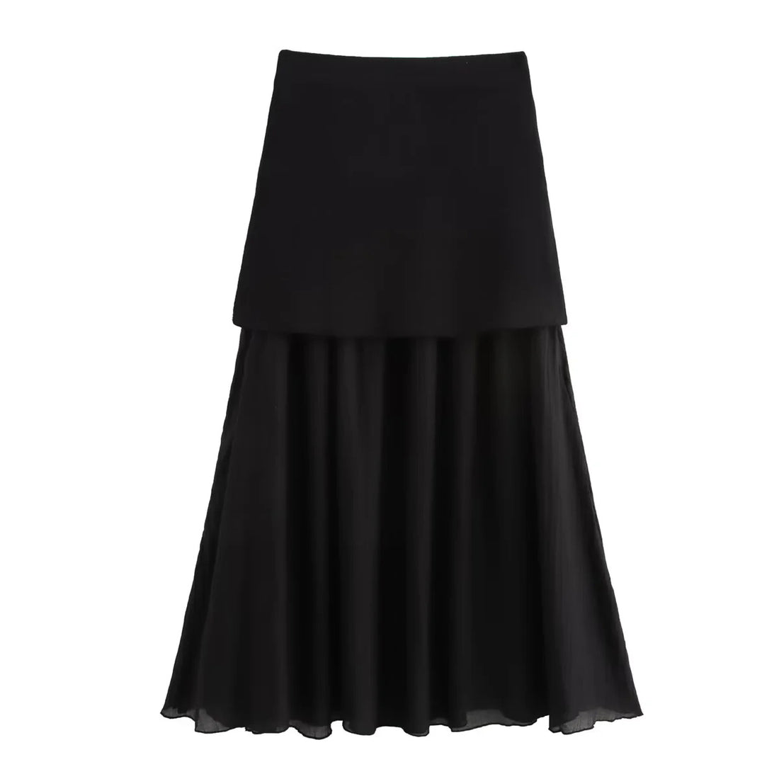 Damen zweilagiger Maxi-Rock mit plissiertem Chiffon und hoher Taille – Valéora
