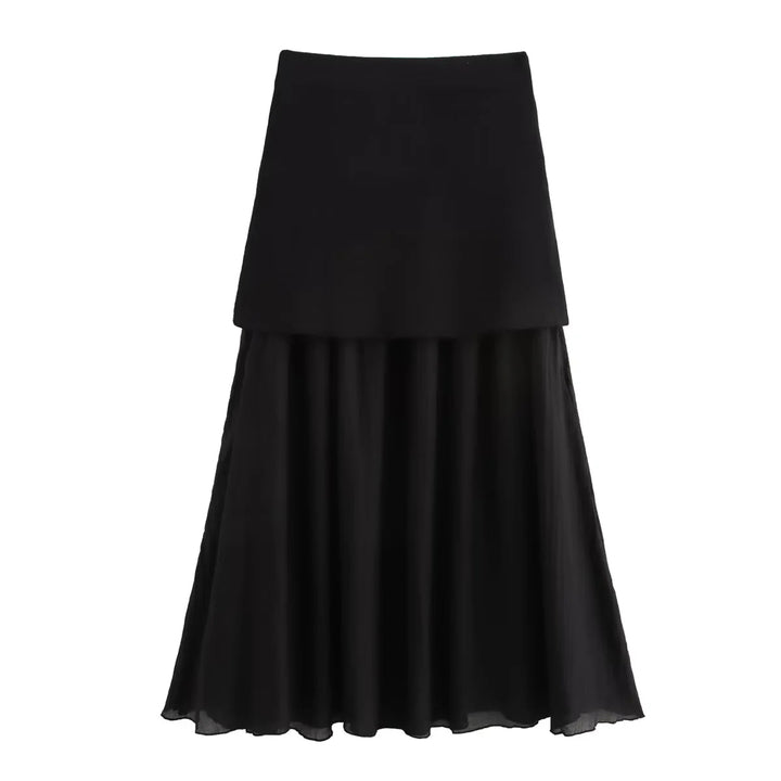 Damen nan zweilagiger Maxi-Rock mit plissiertem Chiffon und hoher Taille Echo Archiv