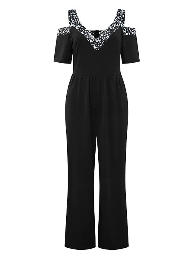 Eleganter Damen Jumpsuit mit Schulterfreiem Schnitt & Glitzerndem Dekolleté für Party & Events | Echoarchiv