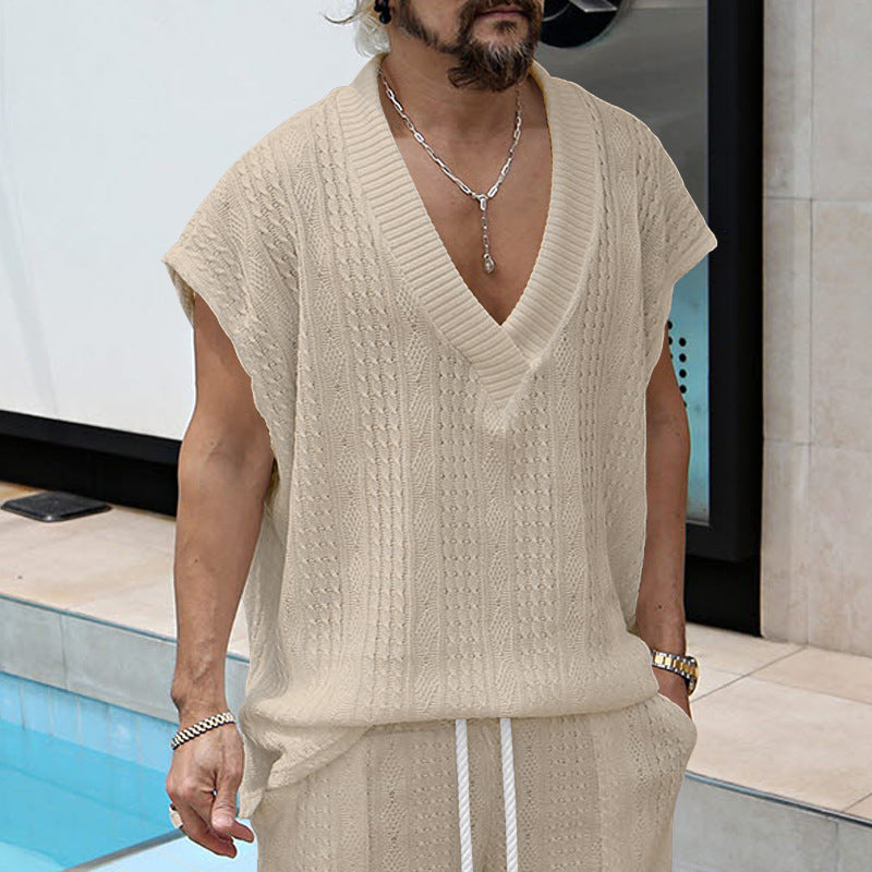 Herren lässiges Strick-T-Shirt mit V-Ausschnitt und oversized Schnitt Echoarchiv