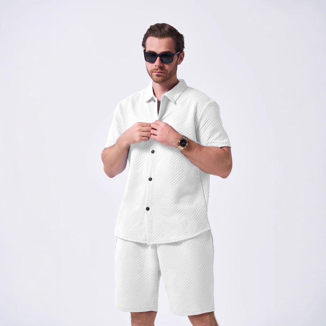 Herren Freizeit Kurzarmhemd und Shorts Set mit strukturiertem Muster Echoarchiv
