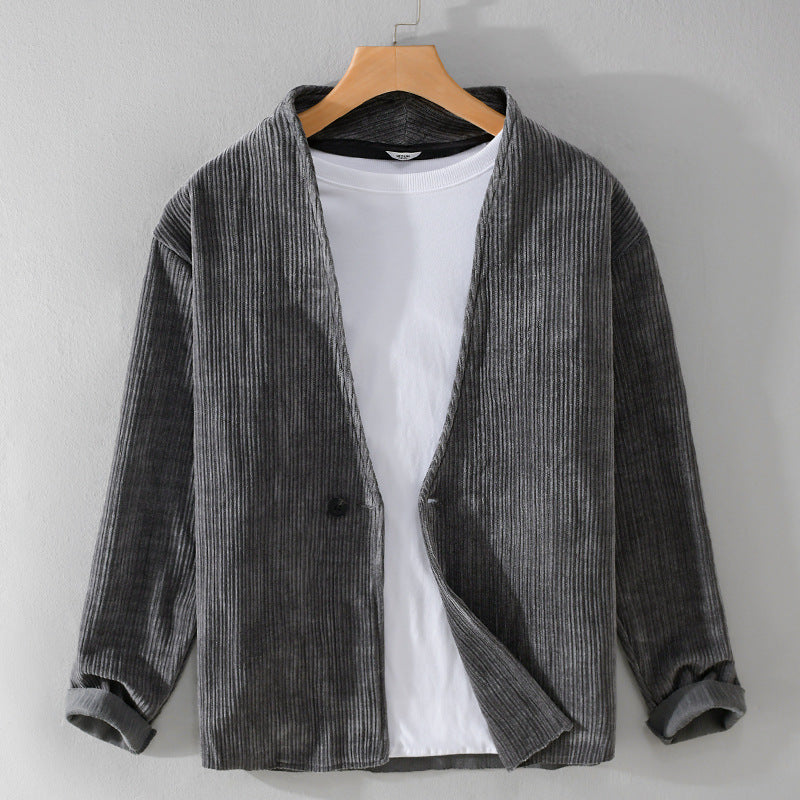 Herren Cord-Overshirt-Sakko mit V-Ausschnitt und Ein-Knopfverschluss Echoarchiv