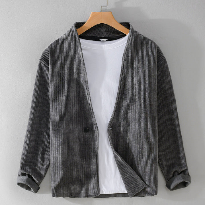 Herren Cord-Overshirt-Sakko mit V-Ausschnitt und Ein-Knopfverschluss Echoarchiv