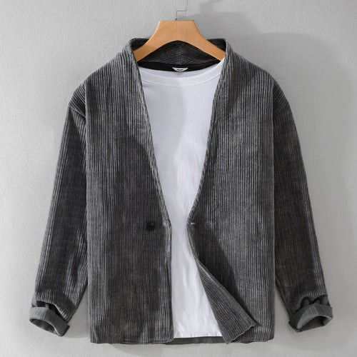 Herren Cord-Overshirt-Sakko mit V-Ausschnitt und Ein-Knopfverschluss Echoarchiv