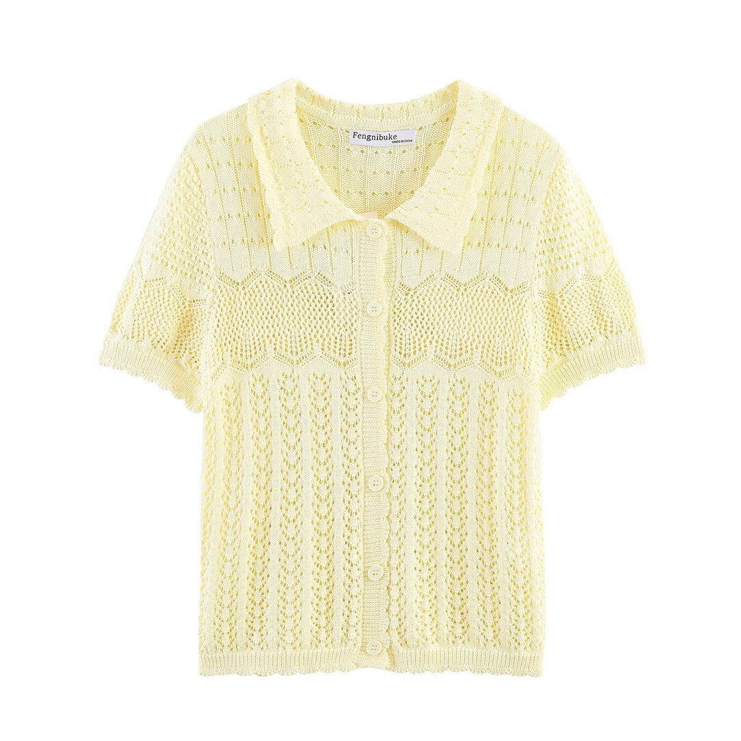 Damen luftige Strickjacke mit feinen Lochmustern und knöpfbarem Design Echo Archiv