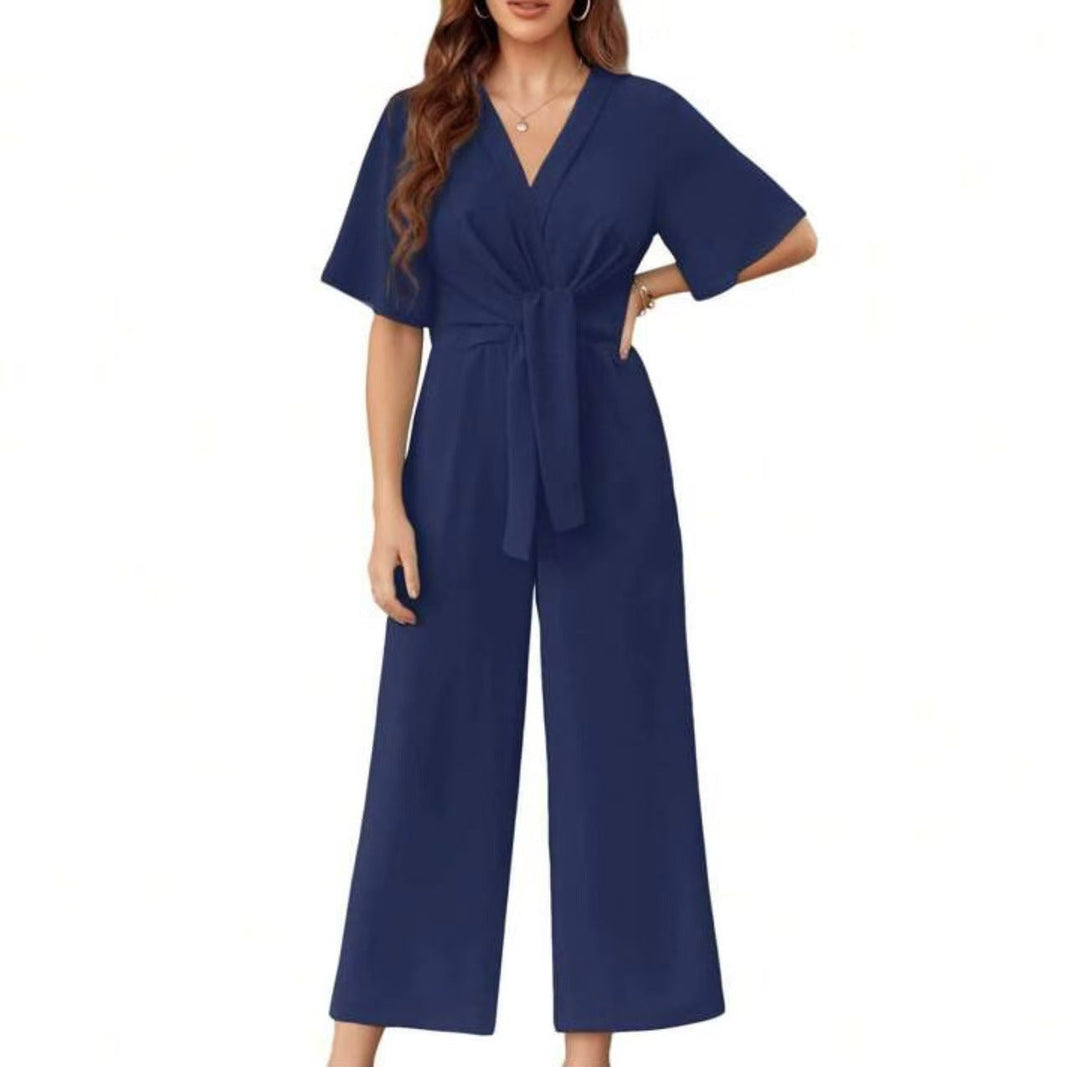 Damen Jumpsuit mit Taillenknoten und weitem Bein Echoarchiv