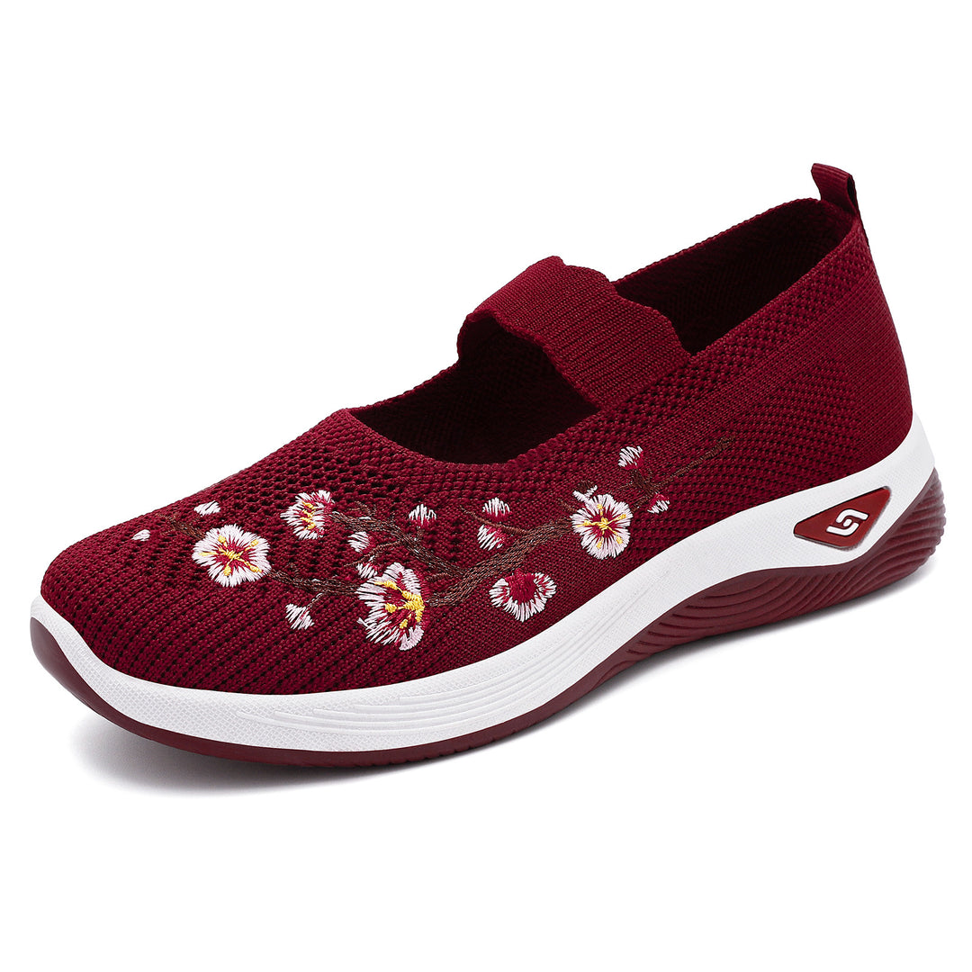 Damen nan bestickter gestrickter Slip-On Sneaker mit Mary-Jane Riemen und stoßdämpfender EVA-Sohle Echo Archiv