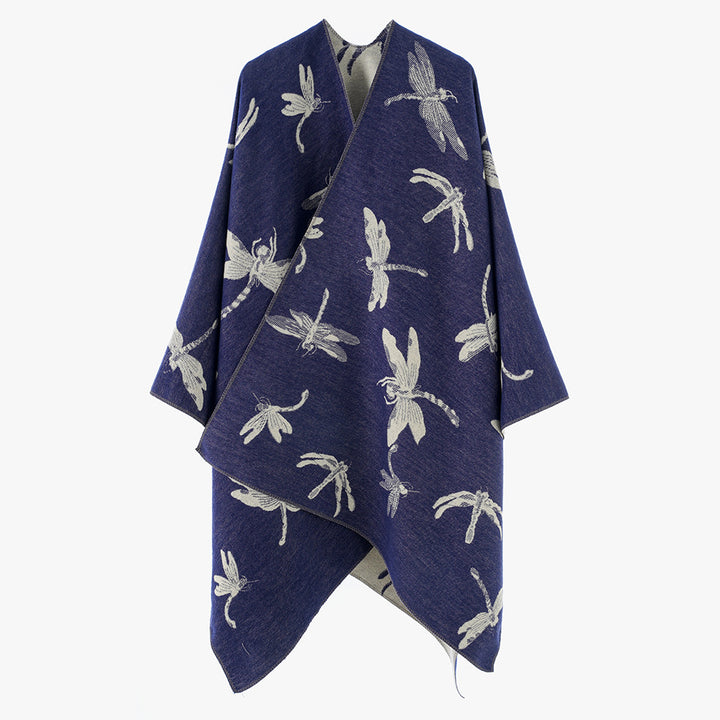 Damen Wendbarer Jacquard-Poncho mit Libellenmotiv – Avérine