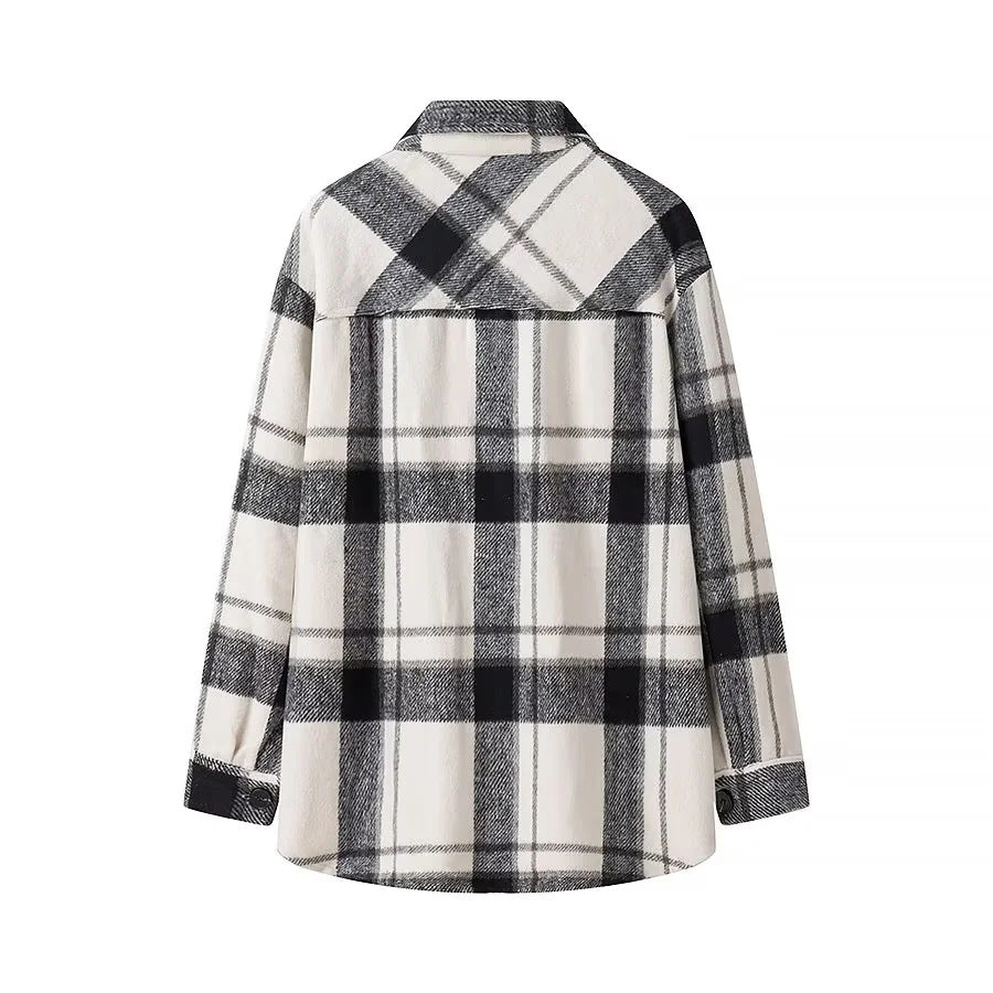 Damen nan kariertes Overshirt im Shacket‑Stil mit aufgesetzten Brusttaschen Echo Archiv