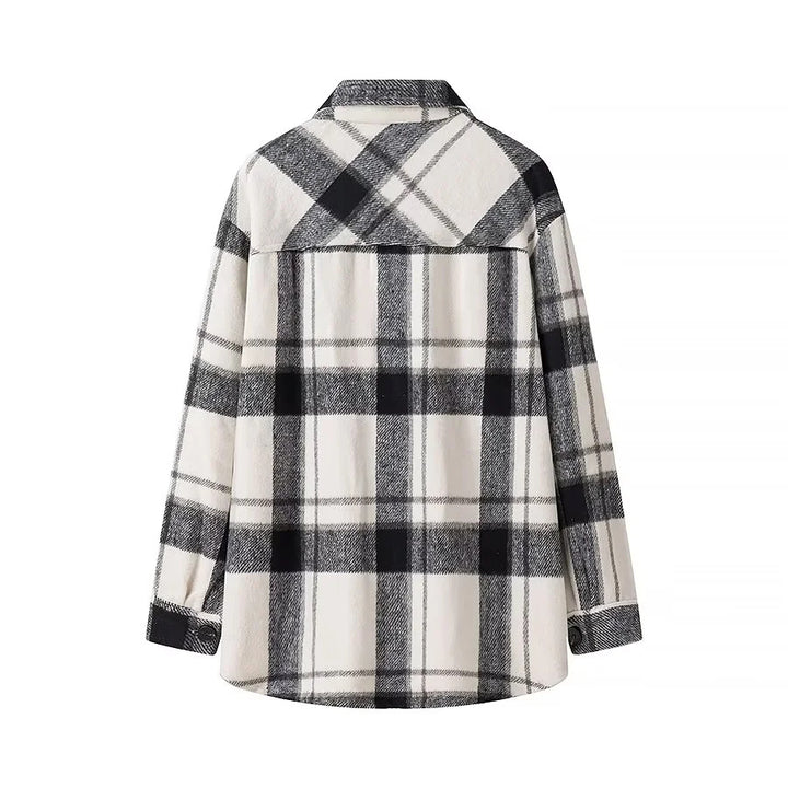 Damen nan kariertes Overshirt im Shacket‑Stil mit aufgesetzten Brusttaschen Echo Archiv