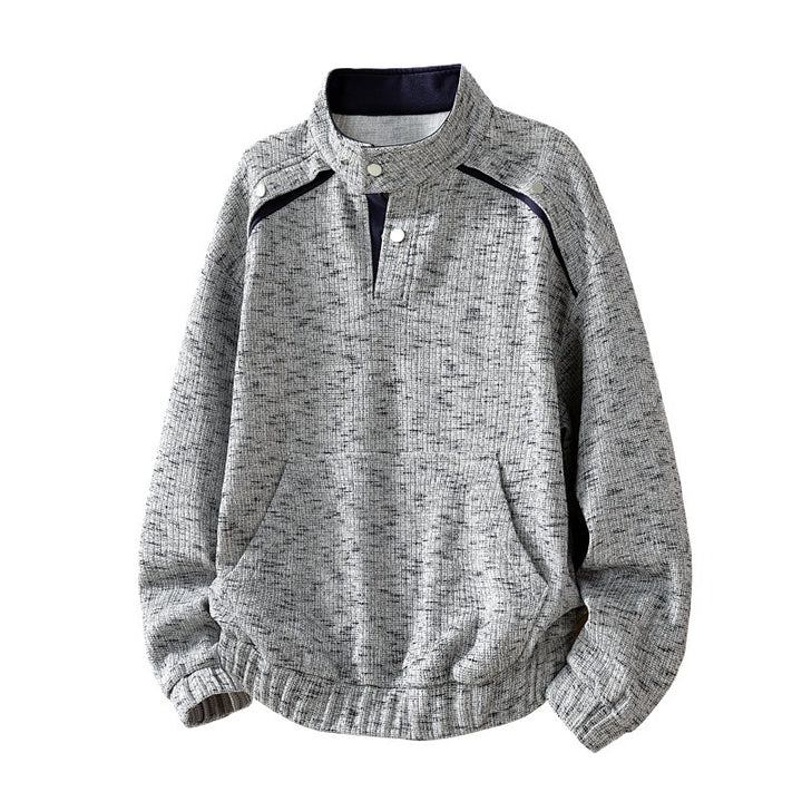Herren Oversized Sweatshirt mit strukturiertem Design, Stehkragen, Druckknopfverschluss und Kängurutasche – Marzano