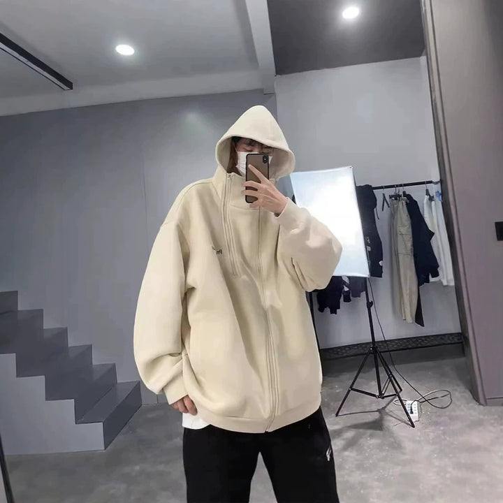 Unisex Oversized Fleecejacke mit hohen Kragen und Reißverschluss Echoarchiv
