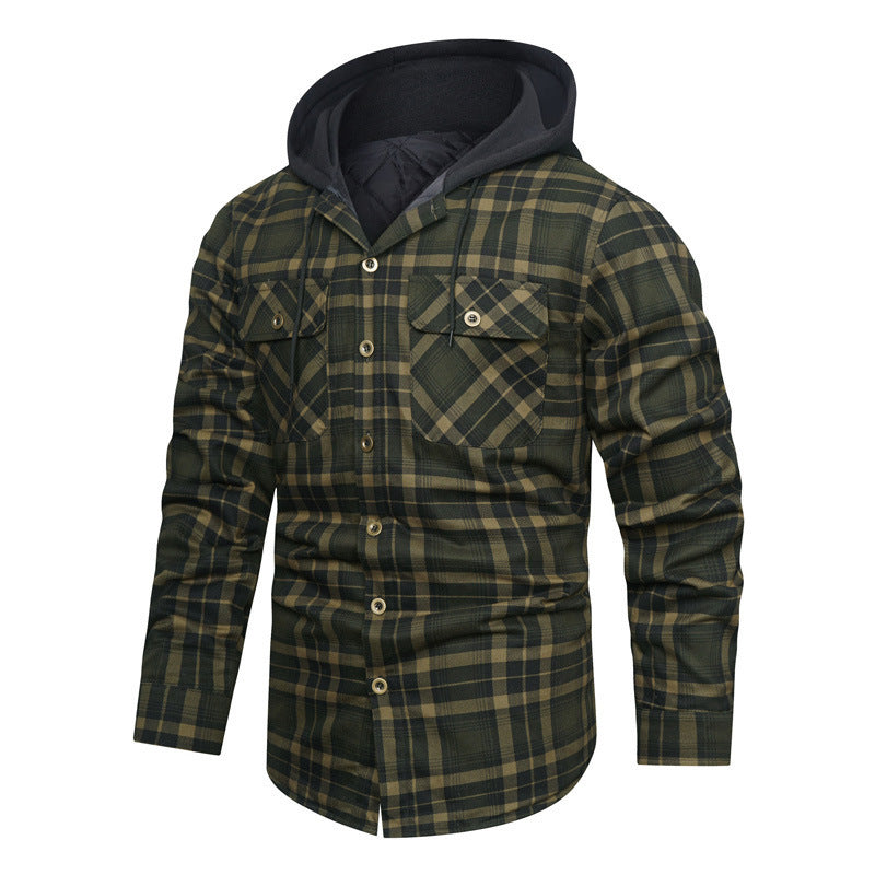 Herren kariertes Overshirt-Hemdjacke mit wattierter Kapuze und Brustpattentaschen – Taviero