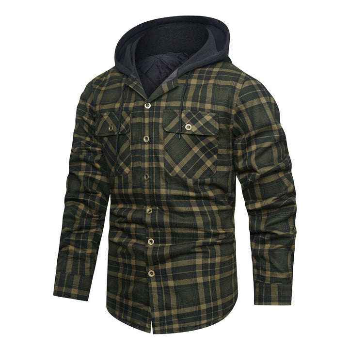 Herren kariertes Overshirt-Hemdjacke mit wattierter Kapuze und Brustpattentaschen – Taviero