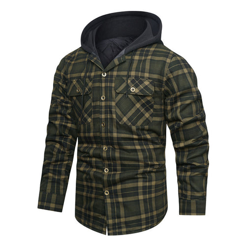 Herren kariertes Overshirt-Hemdjacke mit wattierter Kapuze und Brustpattentaschen – Taviero