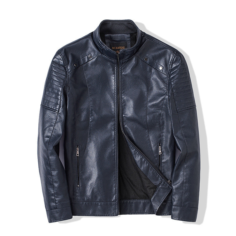 Herren Slim-Fit Kunstleder-Bikerjacke mit Stehkragen und Reißverschlusstaschen Echo Archiv