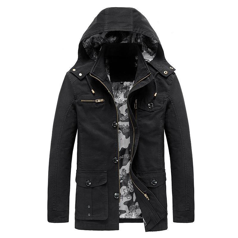 Herren mittellange Canvas-Fieldjacke mit Kapuze, Cargo‑Taschen und Camouflage‑Innenfutter Echo Archiv