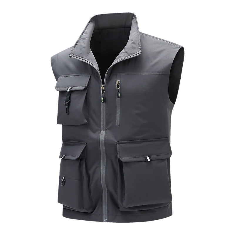 Herren Multifunktionale Outdoor-Utility-Weste mit mehreren Cargo-Taschen und Stehkragen Echoarchiv