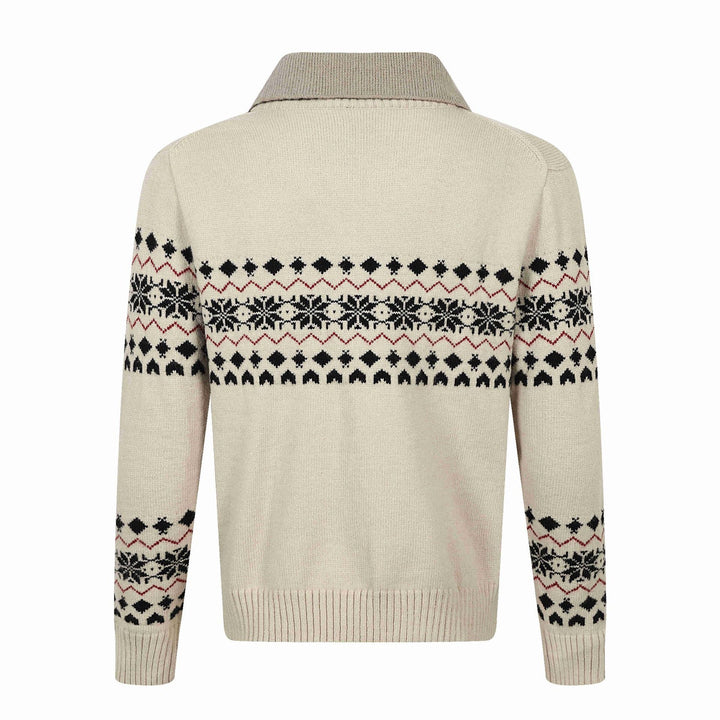 Herren Norweger-Strickpullover mit V‑Ausschnitt und kontrastierendem Hemdkragen Echoarchiv