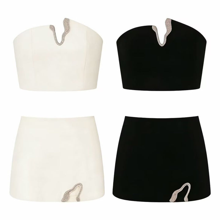 Damen Crop-Top und Mini-Rock Set mit dekorativem Detail Echo Archiv
