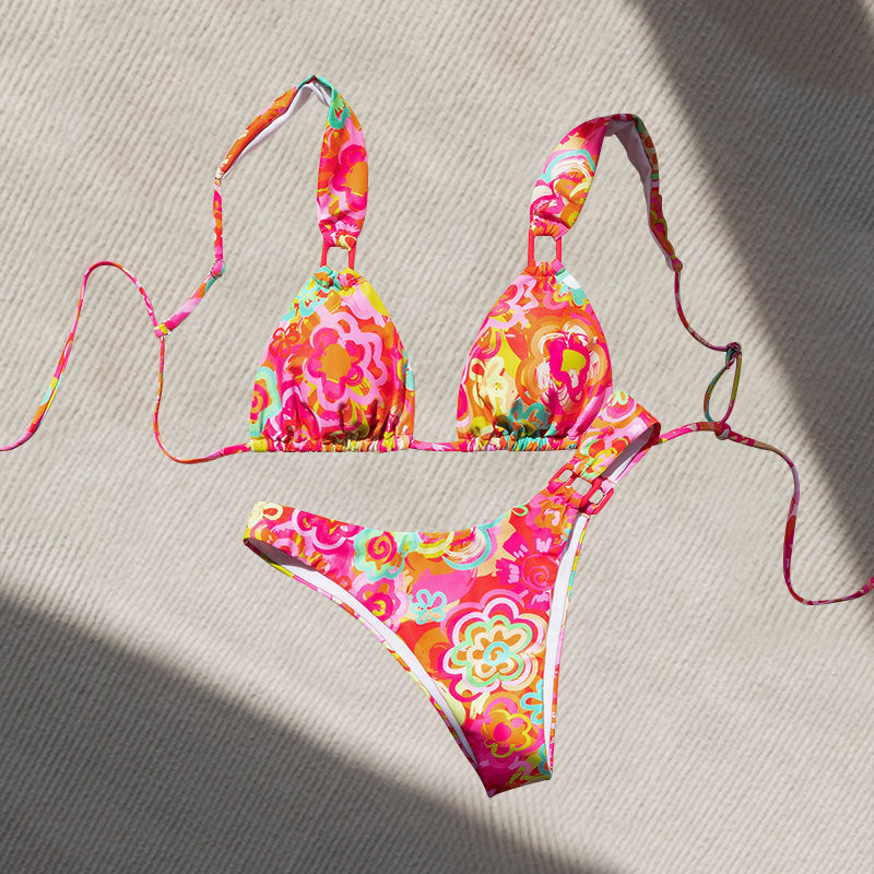 Damen Triangel-Bikini mit verstellbaren Trägern und floralem Design Echo Archiv