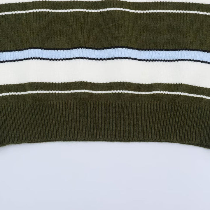 Damen Gestreifter Polokragen-Pullover mit Knopfleiste und Rippbündchen Echoarchiv