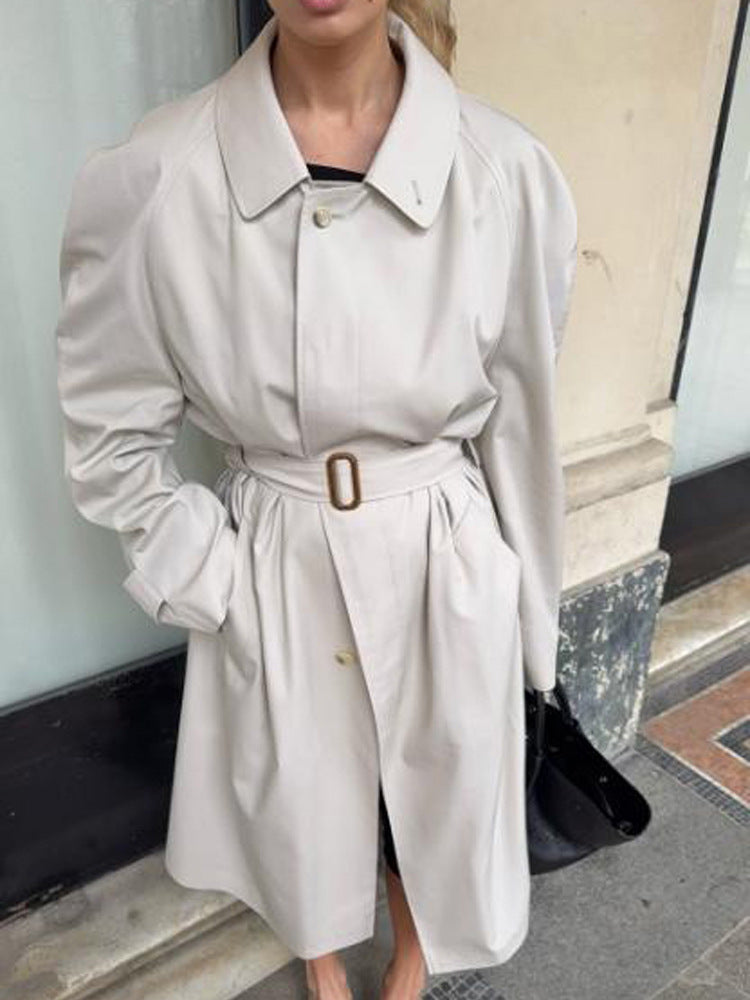 Damen Midilanger Trenchcoat im Cocoon‑Cut mit Bindegürtel und Raglanärmeln Echoarchiv