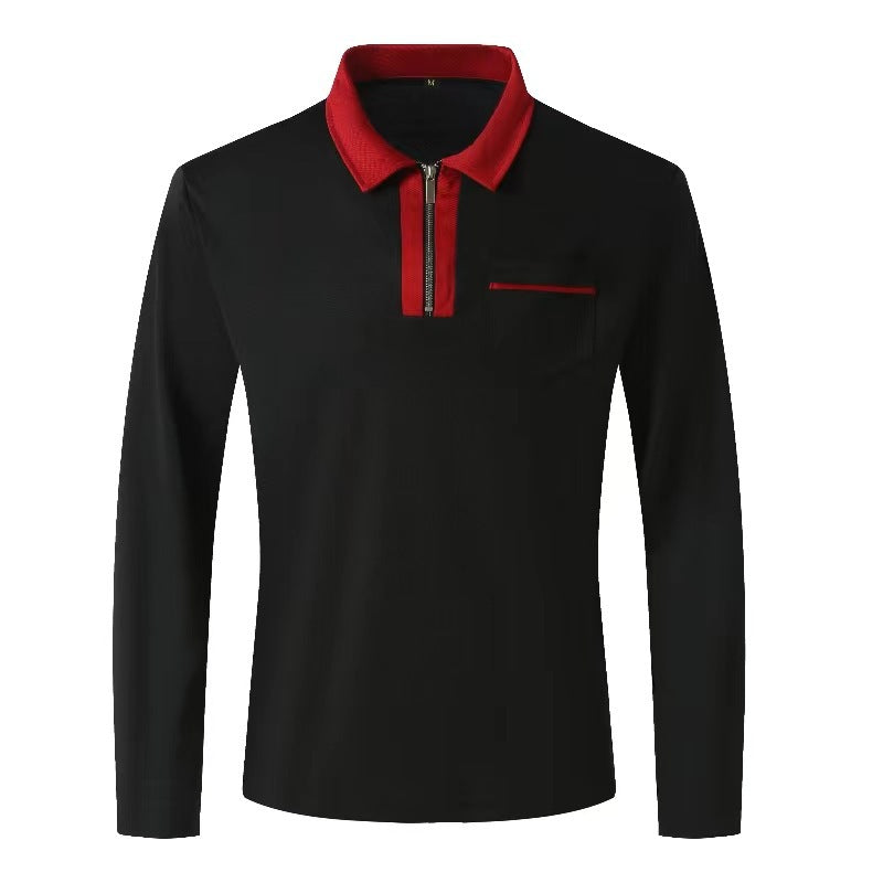Herren nan elegantes Langarm-Poloshirt mit markantem Stehkragen Metall-Kurzreißverschluss und Brustleistentasche Echo Archiv