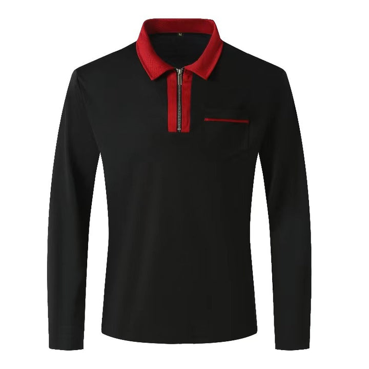 Herren nan elegantes Langarm-Poloshirt mit markantem Stehkragen Metall-Kurzreißverschluss und Brustleistentasche Echo Archiv