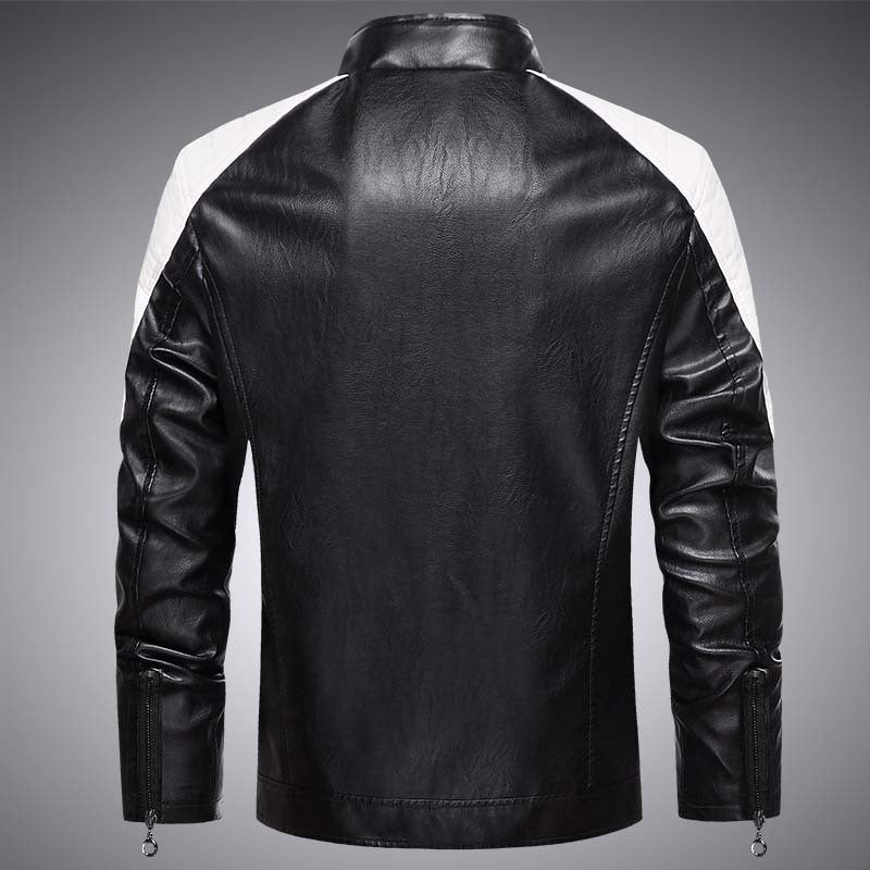 Herren Biker-Lederimitatjacke im Racing-Stil mit Stehkragen und Reißverschlusstaschen Echoarchiv