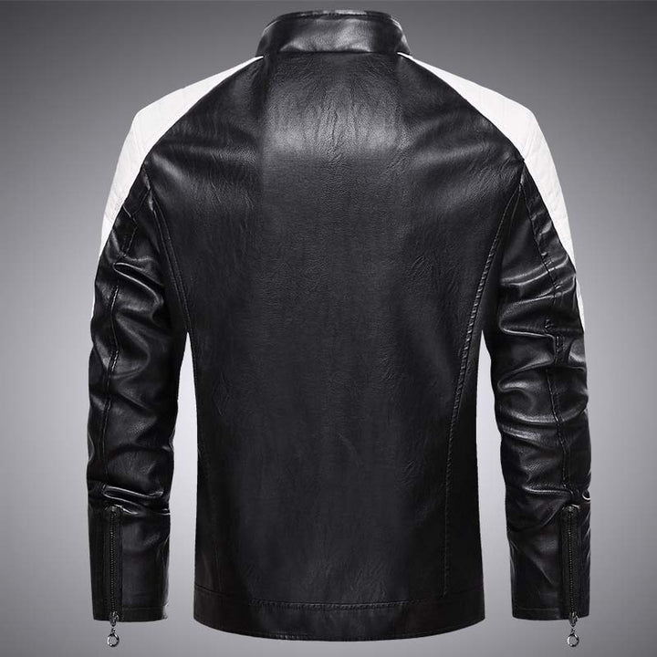 Herren Biker-Lederimitatjacke im Racing-Stil mit Stehkragen und Reißverschlusstaschen Echoarchiv