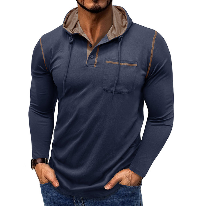 Herren lässiges Langarmshirt mit Kapuzenkragen und modischen Akzenten Echoarchiv
