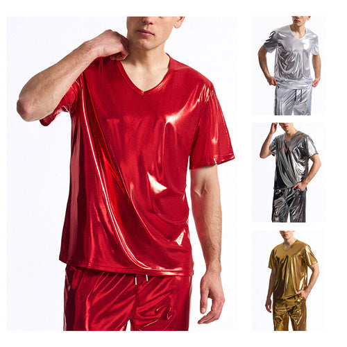 Herren Glänzendes V-Ausschnitt T-Shirt aus hochwertigen Materialien Echoarchiv